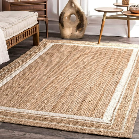 Agro Richer White Border Beige Color Rectangle Natural Jute Area Rugs for Living, Carpet for Kitchen outdoor & Indoor (10x12" Feet)