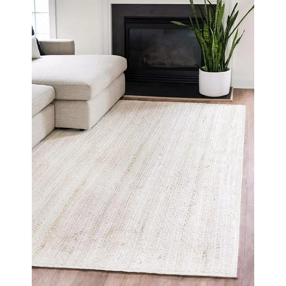 Agro Richer White Dye Rectangle Jute Area Rugs for Living, Carpet for Kitchen outdoor & Indoor (7x11" Feet)