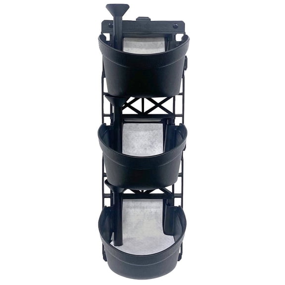 AgroSci Garden Wall 3-Pot Kit, Black, Plastic Wall Mounted Planter, 6.5" W x 19.5" H