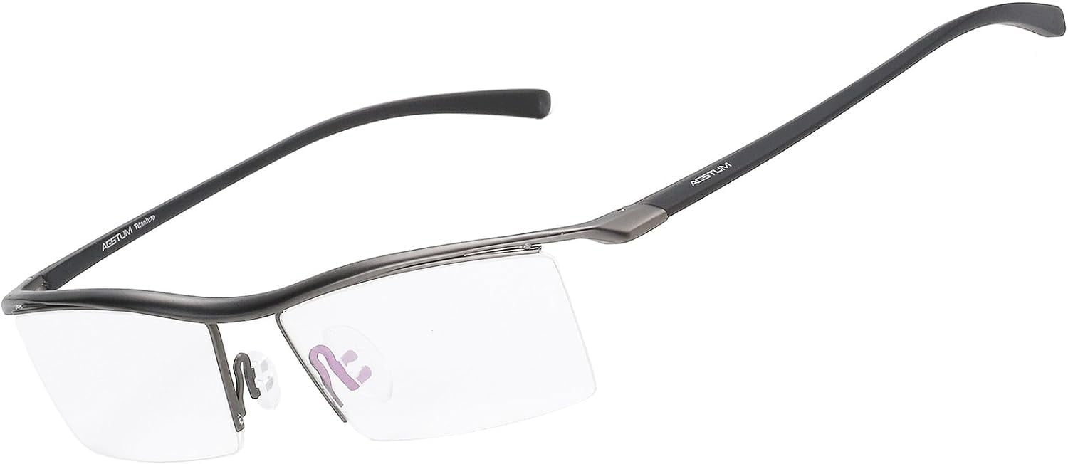 Agstum Titanium Half Rimless Business Glasses Frame with TR90 Temples ...