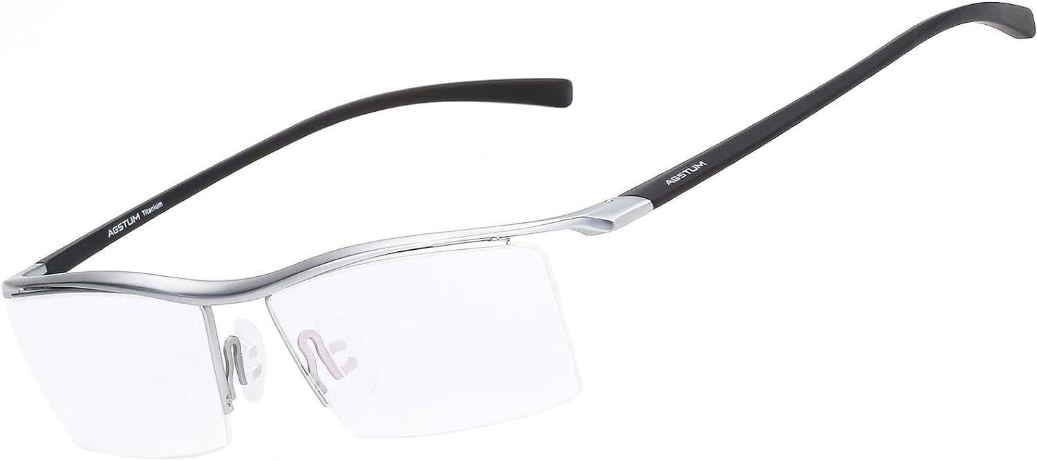 【DISCERNMENT】Semi-Square half rimless eyeware Agstum Titanium Half Rimless Business Glasses Frame with