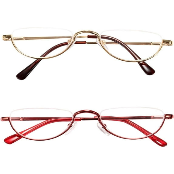 Agstum Retro Metal Half Moon Reading Glasses with Spring Hinge Half Rimless Readers