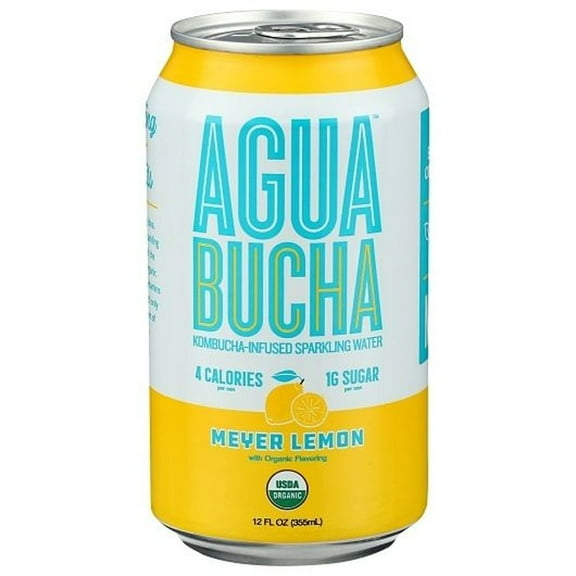 Agua Bucha Meyer Lemon Organic Ginger Sparkling Probiotic Drink - 12 fl oz Cans (Pack of 12)