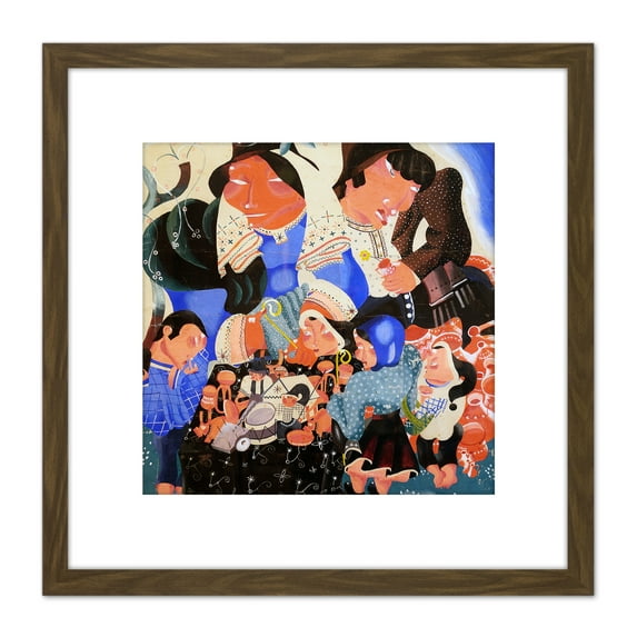 Aguiar Surreal Figures Table Painting 8X8 Inch Square Wooden Framed Wall Art Print Picture with Mount