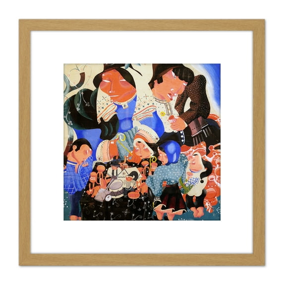 Aguiar Surreal Figures Table Painting 8X8 Inch Square Wooden Framed Wall Art Print Picture with Mount