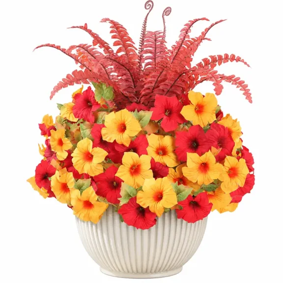 Agusbagli 6PCS Artificial Fall Morning Glory Flowers with Fern Grass, UV Resistant Faux Blooms for Outdoor Porch, Patio, Window Box, Garden, Thanksgiving Autumn Indoor Home Table Decor