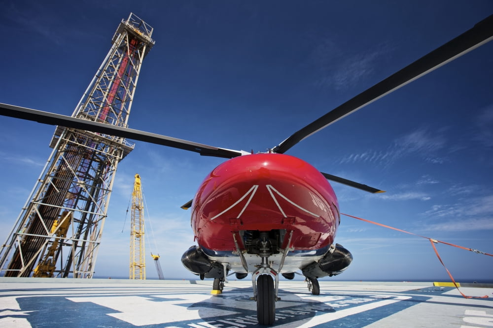 AgustaWestland AW109E utility helicopter on the helipad of an oil rig Canvas Art - Terry MooreStocktrek Images (35 x 24)