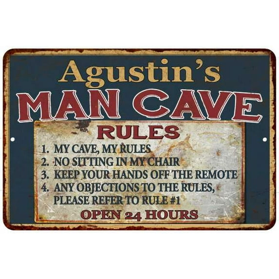 Agustin's Man Cave Rules Chic Rustic Green Sign Home 8x12 Metal 108120049820