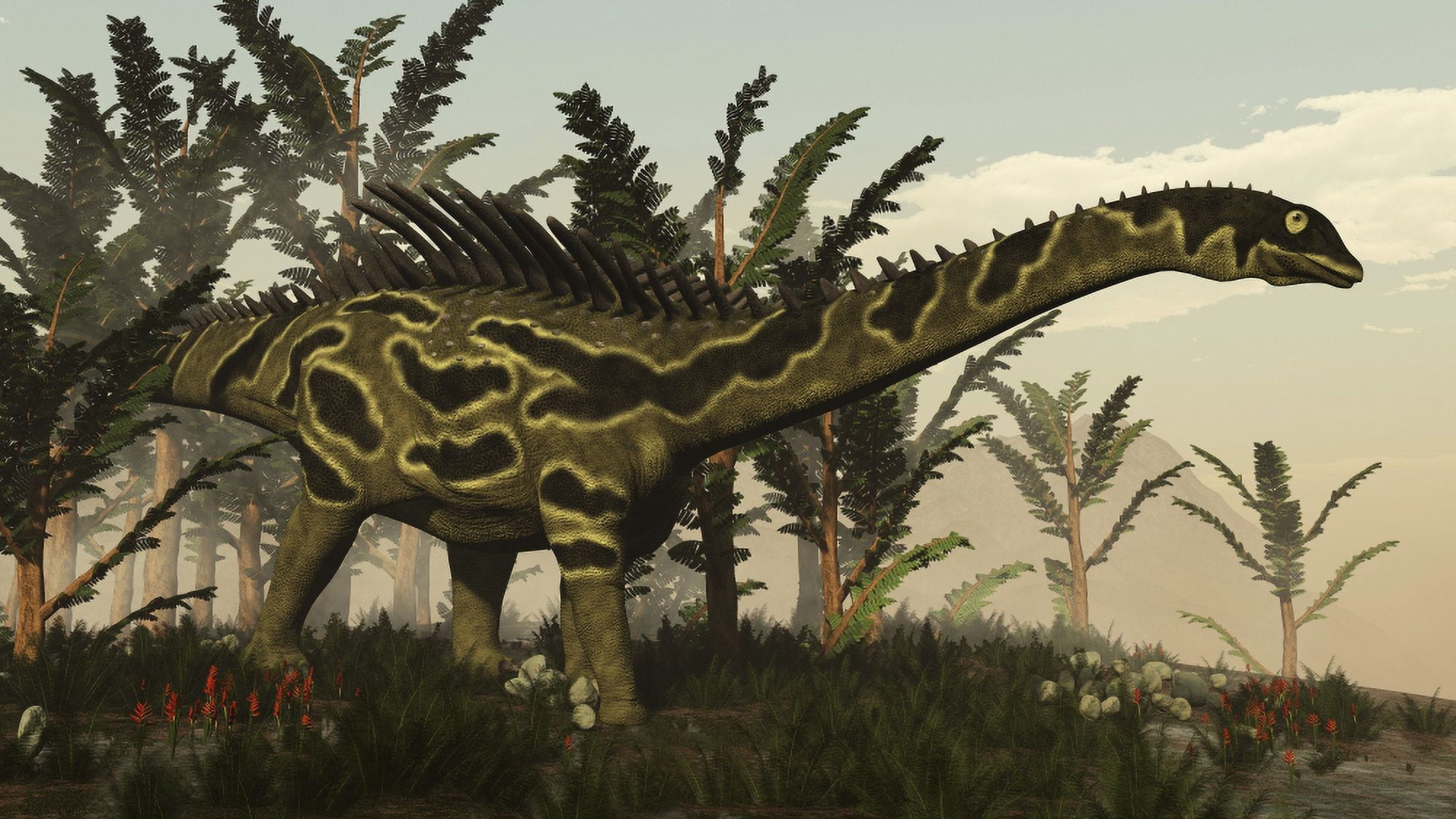 Agustinia dinosaur walking amongst vegetation Canvas Art - Elena DuvernayStocktrek Images (37 x 21)