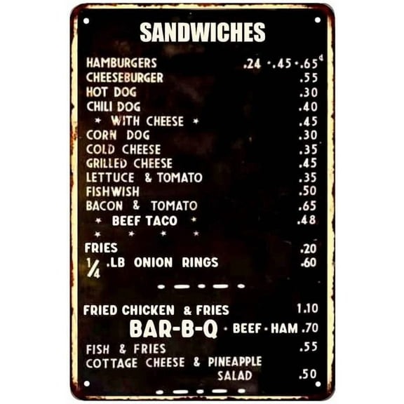 Agxiuga 1940'S Diner Menu Sign Restaurant Decor Diner Signs 50S Decoration Retro Home Vintage Plaque Wall Art Tin Kitchen Lunch Gift 8X12 Metal