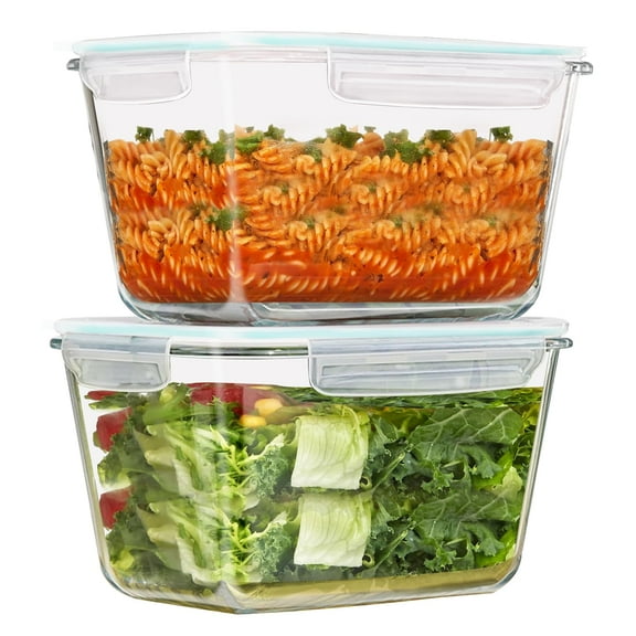Agyvvt 2600 ML /88oz/ 11 Cup Glass Food Storage Container with Hinged Locking Lid for Storing food, Vegetables, Fruits Roasting Turkey Freezer Microwave & Oven Safe Leak Proof(2pcs)