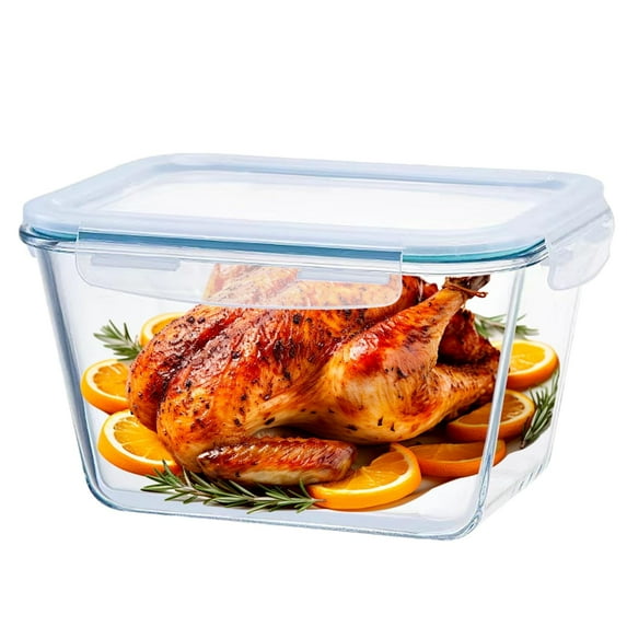 Agyvvt 2600 ML /88oz/ 11 Cup Glass Food Storage Container with Hinged Locking Lid for Storing food, Vegetables, Fruits Roasting Turkey Freezer Microwave & Oven Safe Leak Proof