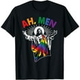thumbnail image 1 of Ah Men Funny LGBT Gay Pride Jesus Rainbow Flag Christian Short Sleeve T-Shirt, 1 of 4