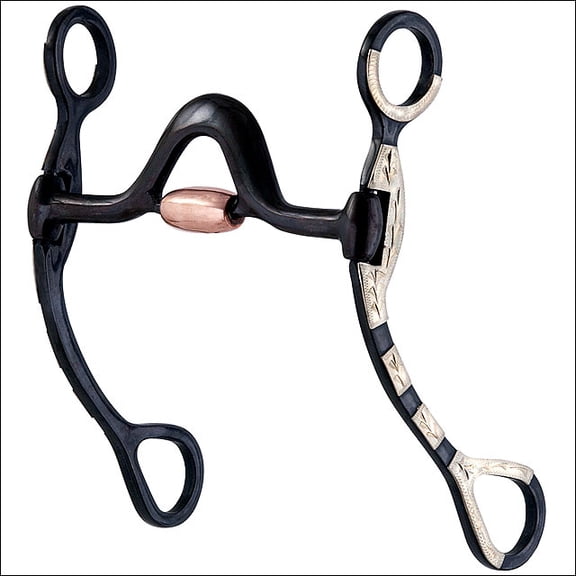 Ah791 Hilason Black Steel Show Horse Bit Medium Port Mouth W/Copper Roller