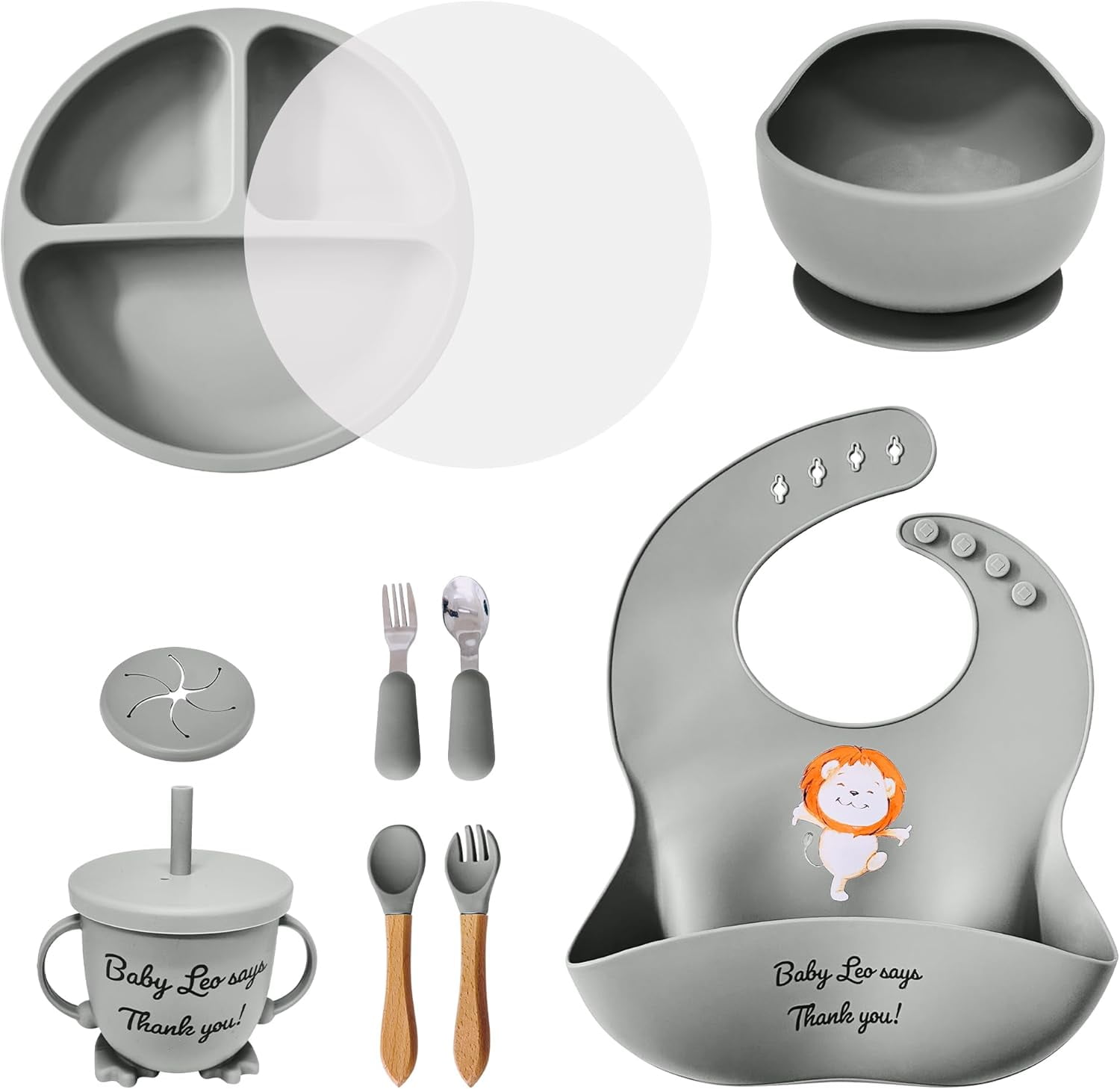 Aha Essentials Baby Feeding Set Suction Bowl Plate Bib Utensils