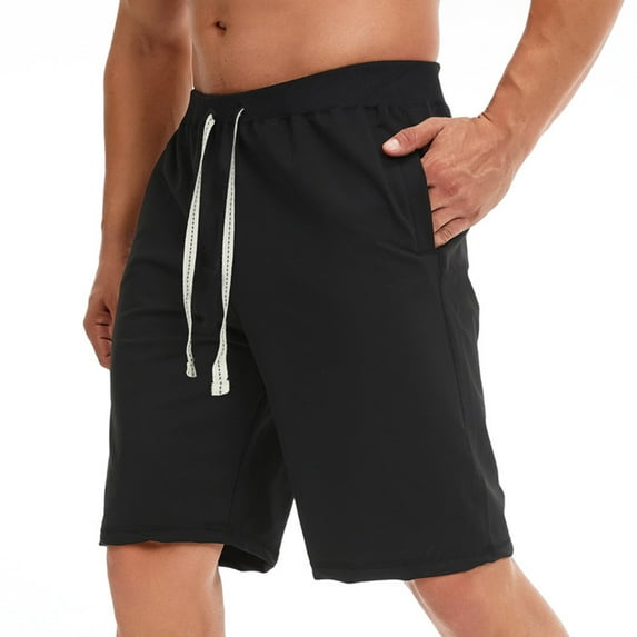 Holiday Savings Deals! Kukoosong Summer Casual Shorts for Men Athletic Running Jersey Shorts for Men Casual Solid Pocket Elastic Waist Straight Half Shorts Pants Sport Pants Black S