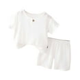 thumbnail image 1 of Kukoosong Toddler Boy Summer Outfit Sets Casual Casual Solid Crepe Gauze T-Shirt Short Sleeve Shorts Set White 18-24 Months, 1 of 2