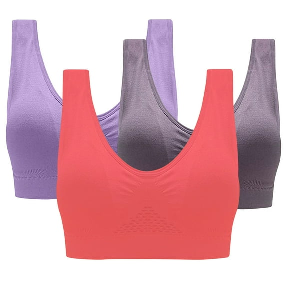 AhaBrexf Women's 3 Piece Comfort Workout Sports Bra Low-Impact Activity Sleep Bras Ribbed Seamless Removable Cups Exercise Sport Bra Push up Bra Plus Size(Red/Darkorchid/Purple, L)
