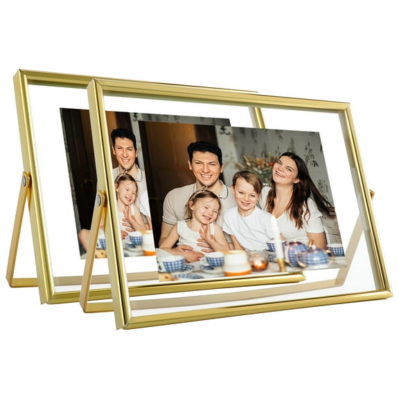 AhaGo 5x7 Gold Floating Picture Frame, 2 Set, Horizontal, For Photo 5x7, 4x6, 3.5x5, Classy For Festival, Wedding