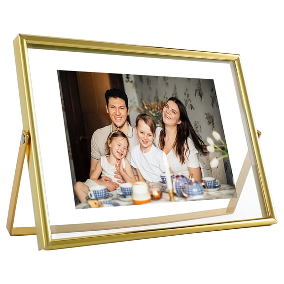 AhaGo 5x7 Gold Floating Picture Frame, Horizontal, For Photo 5x7, 4x6, 3.5x5, Classy For Festival, Wedding