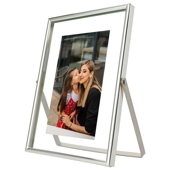 AhaGo 5x7 Silver Floating Picture Frame, Vertical, For Photo 5x7, 4x6, 3.5x5, Classy For Festival, Wedding