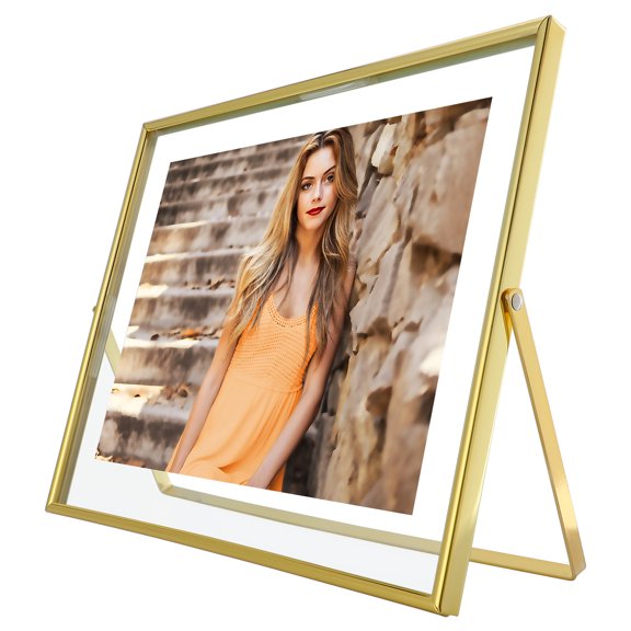 AhaGo 8x10 Gold Floating Picture Frame, Horizontal, For Photo 8x10, 7x9, 6x8,Classy For Festival, Wedding