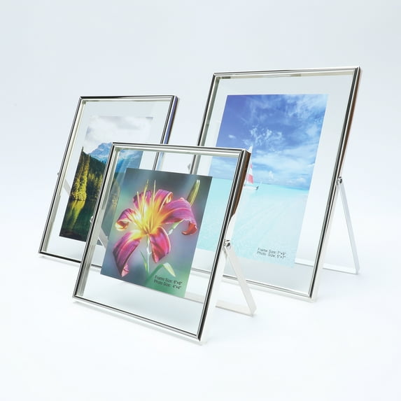 AhaGo Silver Floating Picture Frames, Set of 3 including 6"×6",6"×8",7"×9", Vertical,Classy For Mother's Day, Birthday