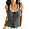 thumbnail image 1 of AhaOh Women's Lingerie Lace Trim Solid Sleeveless Scoop Neck Built-In Bra Ruffle Trim Lace Button Down Tank Sleepwear Free Size, 1 of 6
