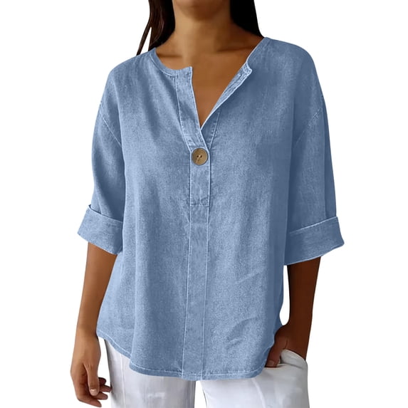 AhaOh Women's Tunic Blouse V Neck Elbow Sleeve Solid Loose Casual Workwear Everyday Pullover Shirts 4XL