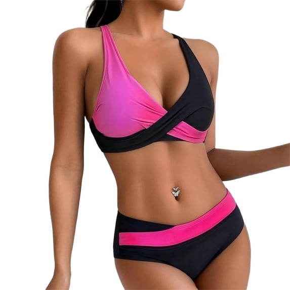 Ahabrexf 2 PC Swimsuit for Women Tankini Set With Removable Padded Bras Nylon Spandex for Beach Pool