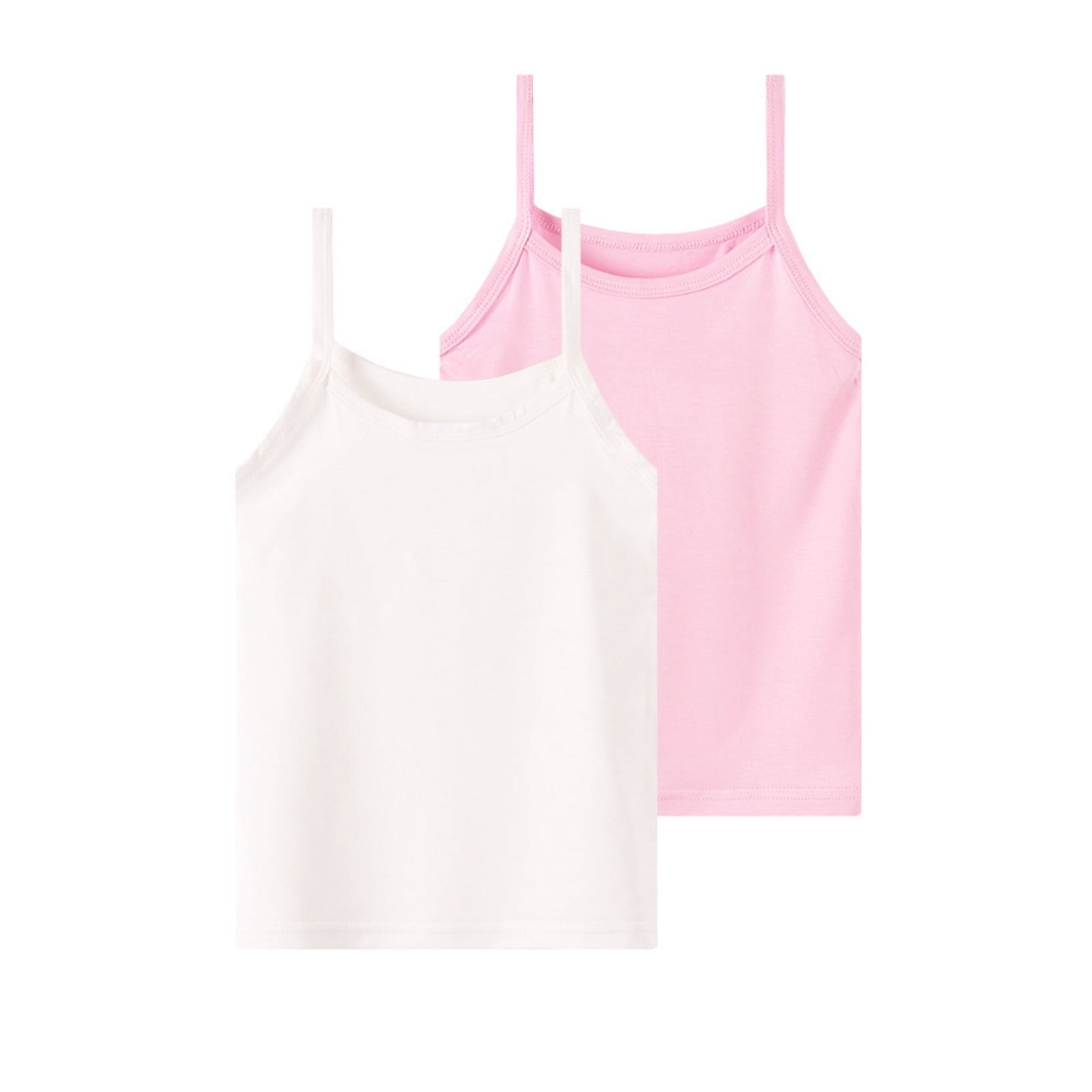Ahabrexf 2 Pc Girls Camisole Round Neck Soft Spaghetti Strap Tank Tops ...