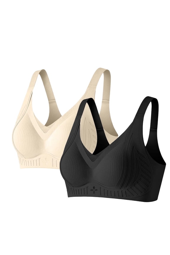 2 Pc Wireles Supportive Bras for Women, Solid Color Seamless Comfortable Daily Bra Lingerie with Push Up And Lift