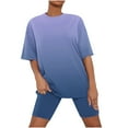 thumbnail image 1 of Ahabrexf 2 Piece Outfits for Women Summer Lounge Set Short Sleeve Round Neck Tops and Shorts Pajama Sets Tracksuit Outfits w/ Pockets, 1 of 5