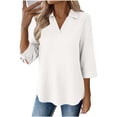 thumbnail image 1 of Ahabrexf 3/4 Sleeve Tops for Women Turndown Collar V Neck Pullover Casual Blouse 1Pc, 1 of 6
