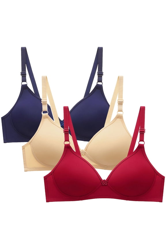 3 Pack Bras for Women Wireless T-Shirts Bras Smooth Lightly Line Bras Push Up No Underwire Bra Red Xl