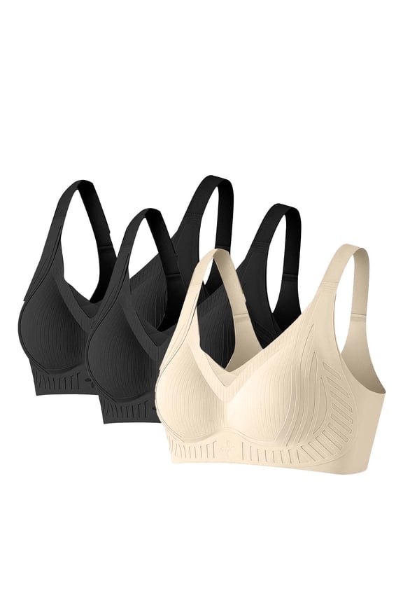 3 Pc Wireles Supportive Bras for Women, Solid Color Seamless Comfortable Daily Bra Lingerie with Push Up And Lift