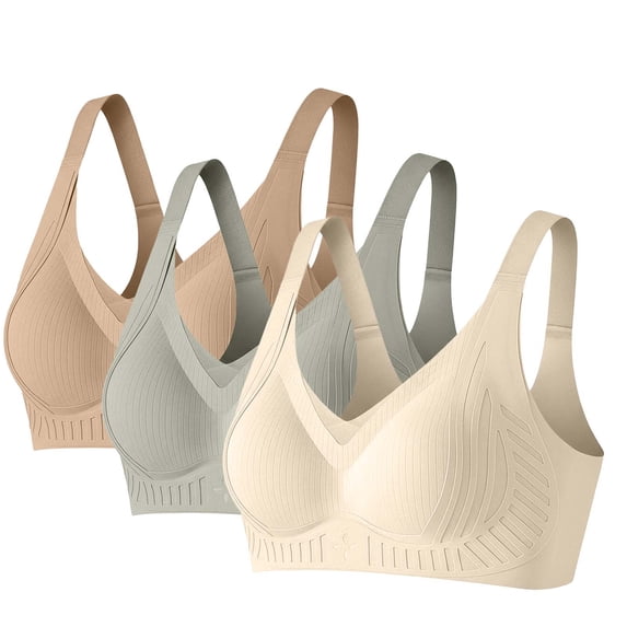 Ahabrexf 3 Pc Wireles Supportive Bras for Women, Solid Color Seamless Comfortable Daily Bra Lingerie with Push Up And Lift
