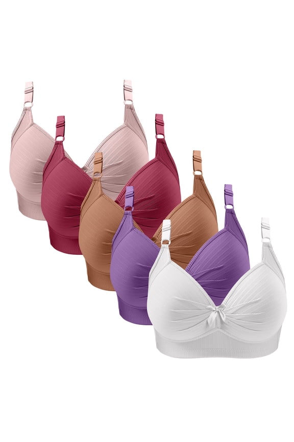 Full Coverage Wireless Bras for Women Seamless Design with Underwire Curve Bra Gathered Underwear 5 Pc