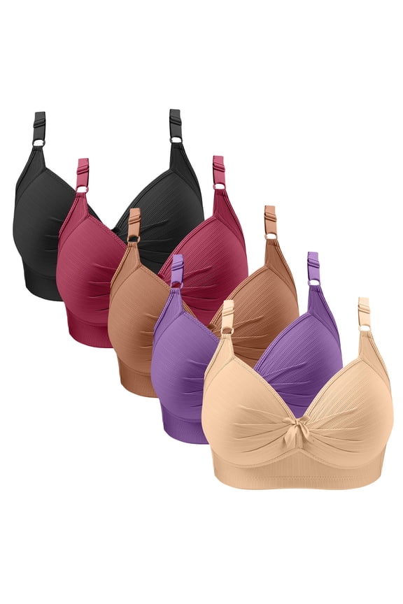 Full Coverage Wireless Bras for Women Seamless Design with Underwire Curve Bra Gathered Underwear 5 Pc