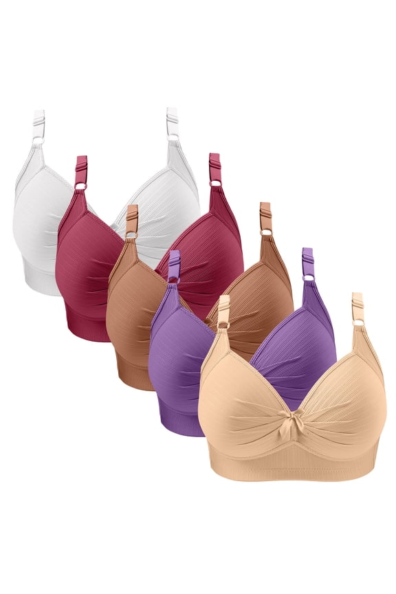 Full Coverage Wireless Bras for Women Seamless Design with Underwire Curve Bra Gathered Underwear 5 Pc
