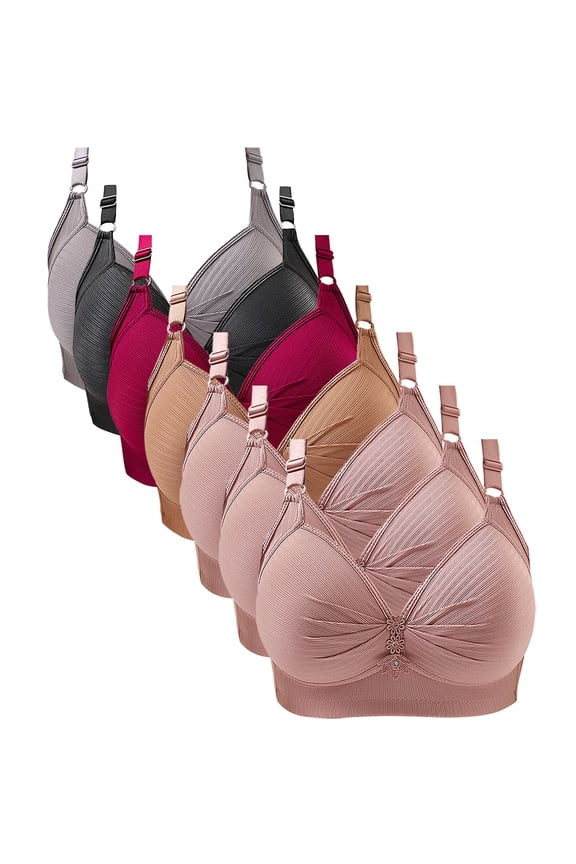 Mens Base Layer, 7Pc Solid Color Comfortable Wire-Free Daily Underwear Bra for Women