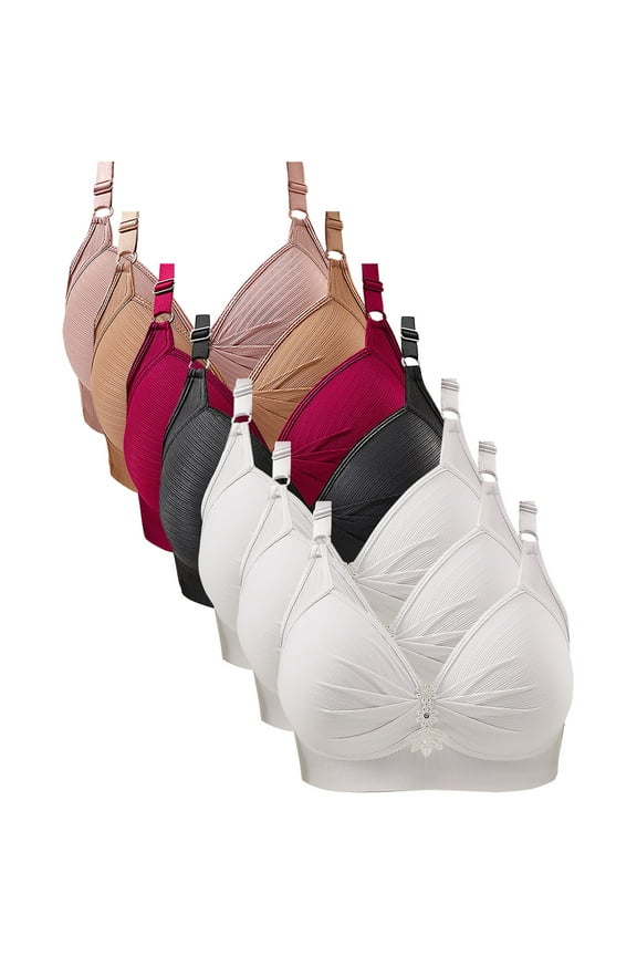 Mens Base Layer, 7Pc Solid Color Comfortable Wire-Free Daily Underwear Bra for Women