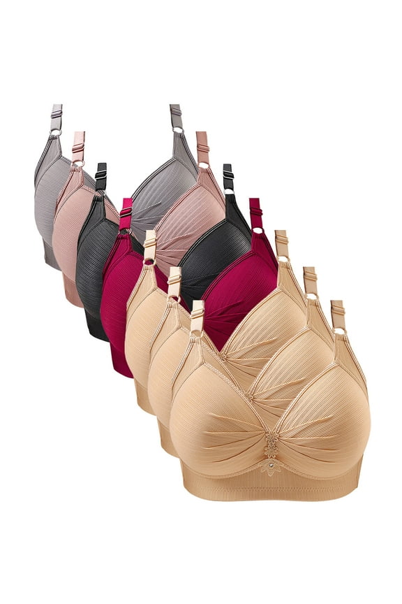 Mens Base Layer, 7Pc Solid Color Comfortable Wire-Free Daily Underwear Bra for Women