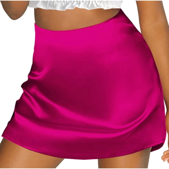 Ahabrexf A Line Skirt High Waisted Zipper Satin with Inner Lining Shorts Mini Skirt for Summer