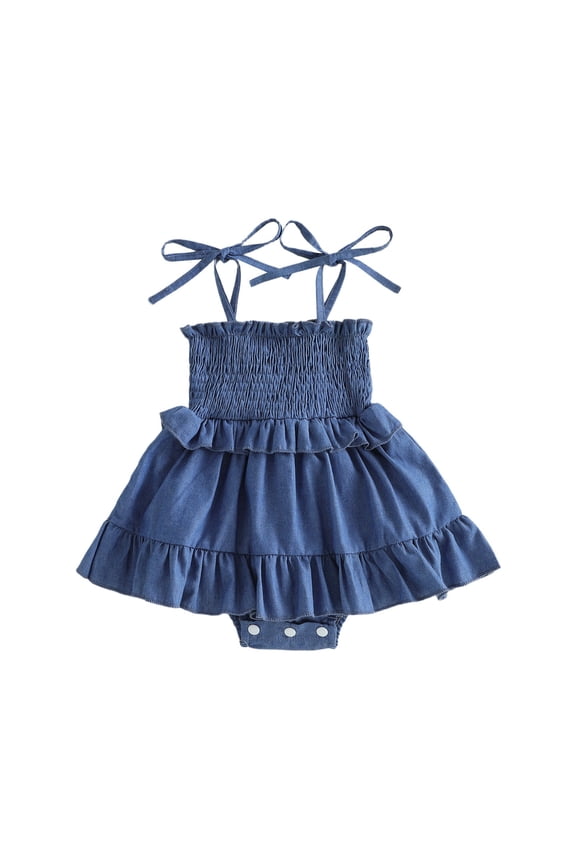 Baby Girl Black Dress for Spring Summer Sleeveless Ruffled Short Romper with Snap Closure