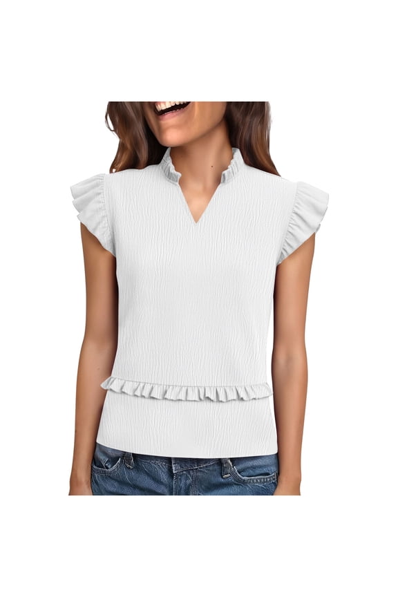 Black Camisole for Women Stretch V-Neck Ruffle Hem Sleeveless Top