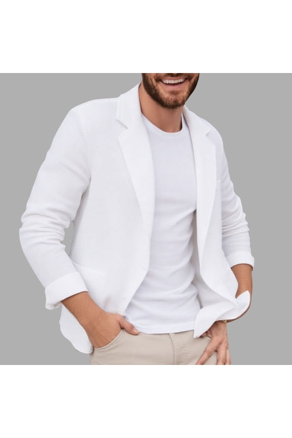 Blazer for Men, Versatile Single-Breasted Notched Lapel Long Sleeve Polyester Blend Coat for Smart Casual Attire and Daily Wear