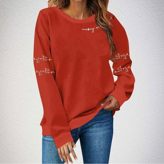Ahabrexf Christmas Sweatshirts for Women, Fashion Long Sleeve Round Neck T-Shirt Printing Loose Blouse Top