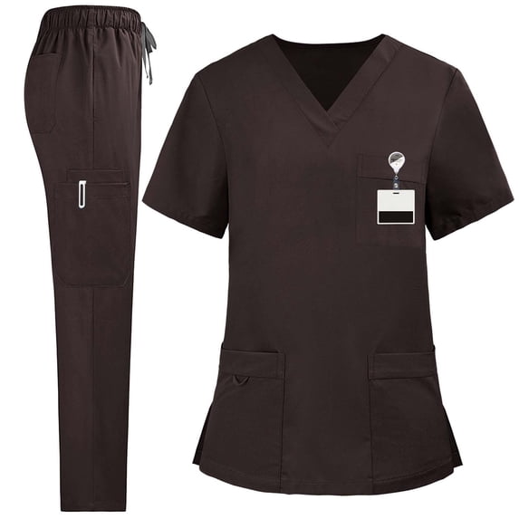 Ahabrexf Blouses for Women,Solid Color V-Neck Short Sleeve Nursing Uniform Set with Drawstring Pants