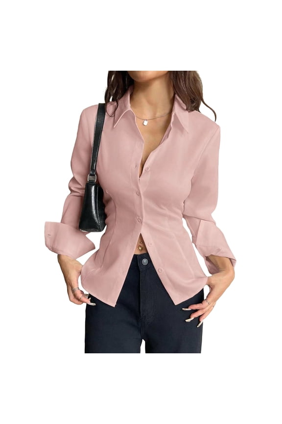 Blouses for Women, Timeless Collared Shirt with Asymmetrical Hem and Tailored Waist for Elegant office and Evening Wear